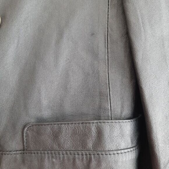 VINTAGE Genuine Leather Jacket Blazer Pleated Shoulders Sz M | Eur 38 - Picture 8 of 16